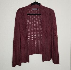 Peruvian Connection Pima Cotton Open Front Cardigan Burgundy Size Medium